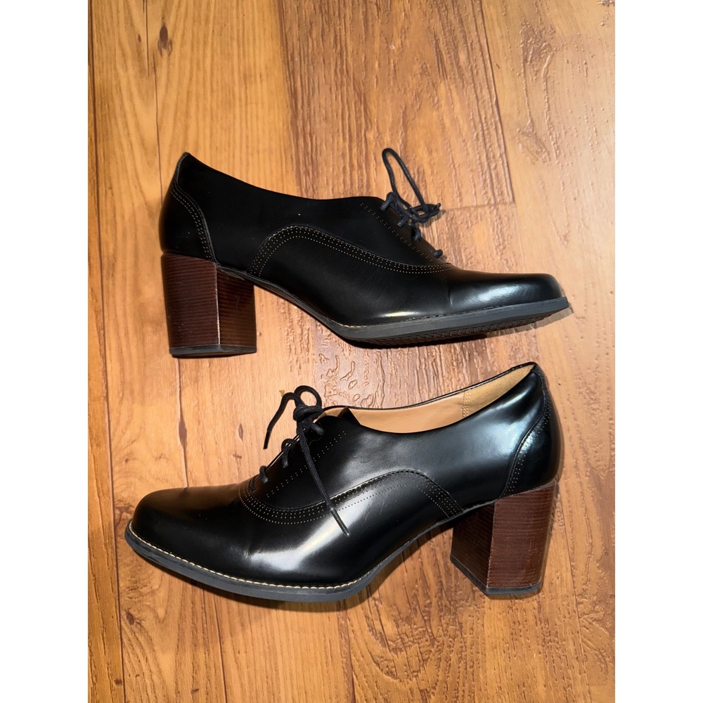 Clarks Artisan Black Leather Lace Up Oxford Block Heels Square Toe 8.5 26110972 - Picture 2 of 4